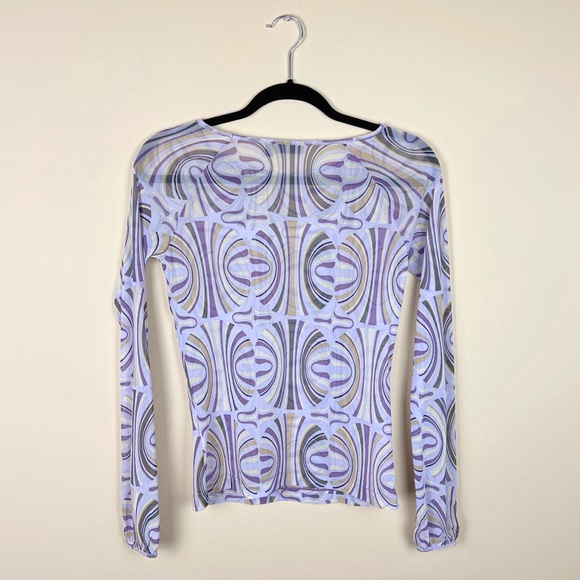 Y2K Lavender Psychedelic Pattern Mesh Top S - Picture 2 of 6